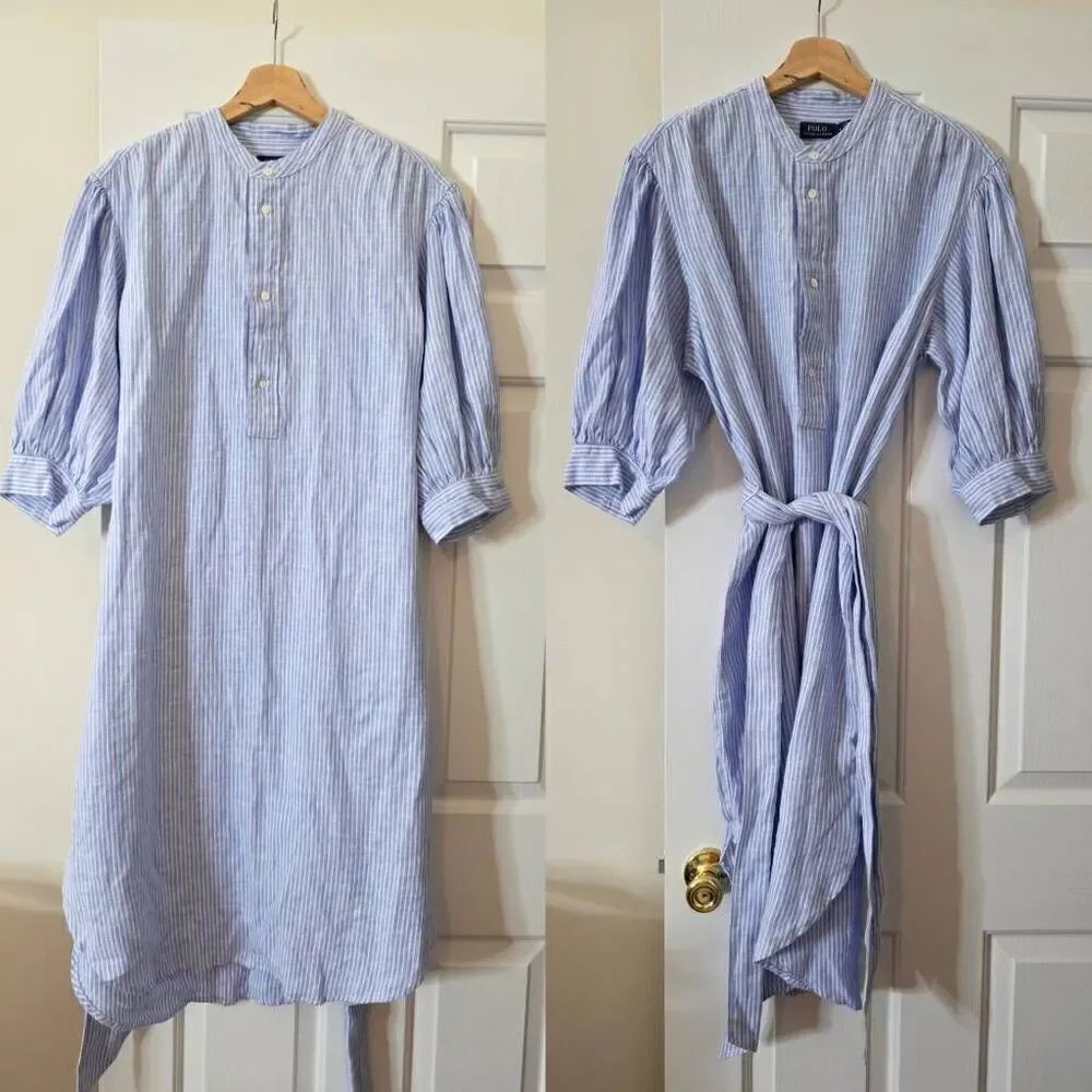 Polo Ralph lauren Striped Linen Midi Shirt Dress 16